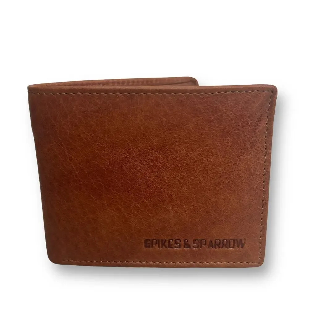 Spikes and Sparrow Thomas Brandy Brown Leather RFID Billfold Wallet 12 Card Slot